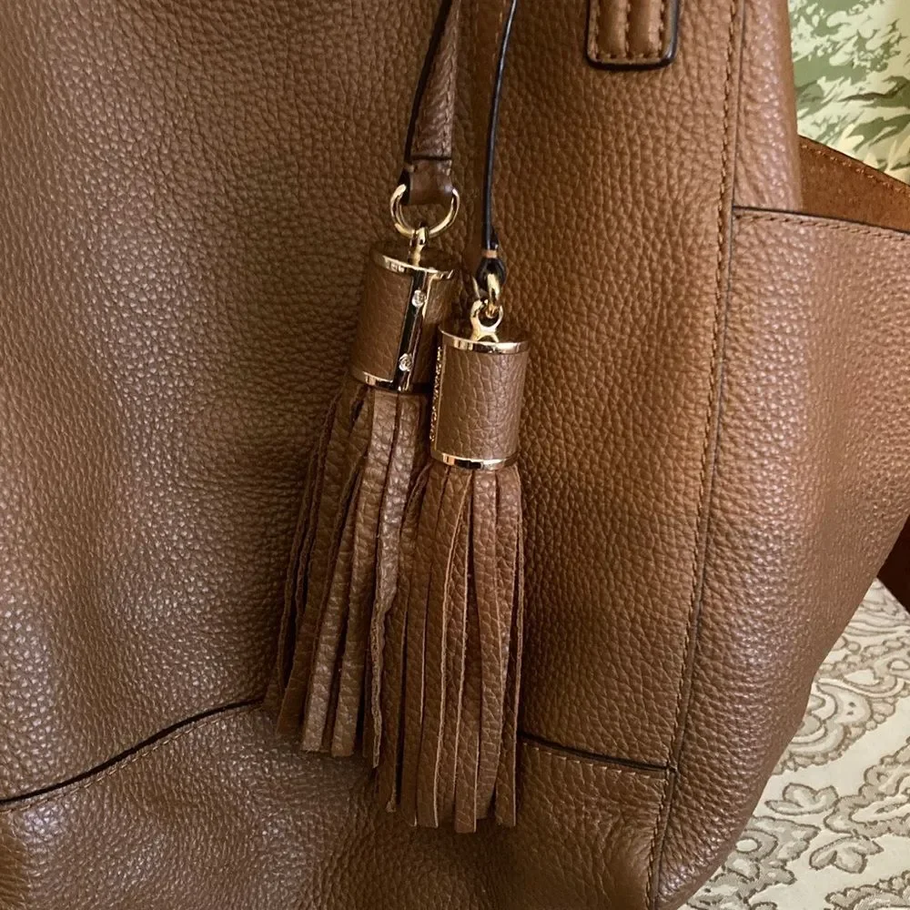 MICHAEL Michael Kors Brown Pebbled Leather Shoulder Bag with Tassels